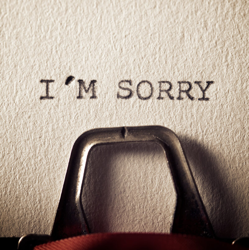 I´m sorry The sentence, I´m sorry, written with a typewriter.